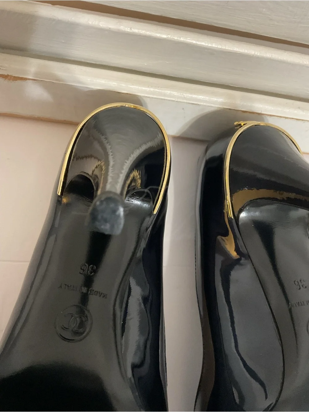 CHANEL glossy patent